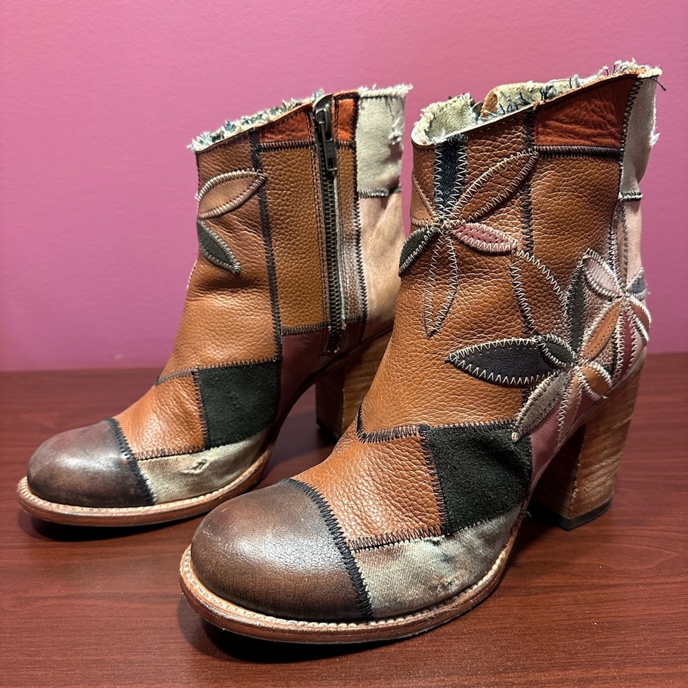 Freebird by Steven Flower! Multicolor distressed  Patchwork Heeled Boots